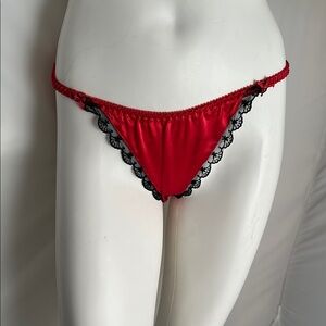 Sedu red satin black lace trimmed string side panty